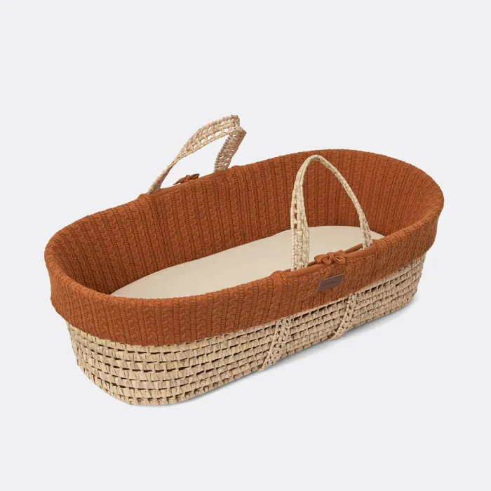 Natural Knitted Moses Basket, Mattress & Stand Bundle - Terracotta Rice 4 Natural Knitted Moses Basket, Mattress & Stand Bundle - Terracotta Rice - Image 2