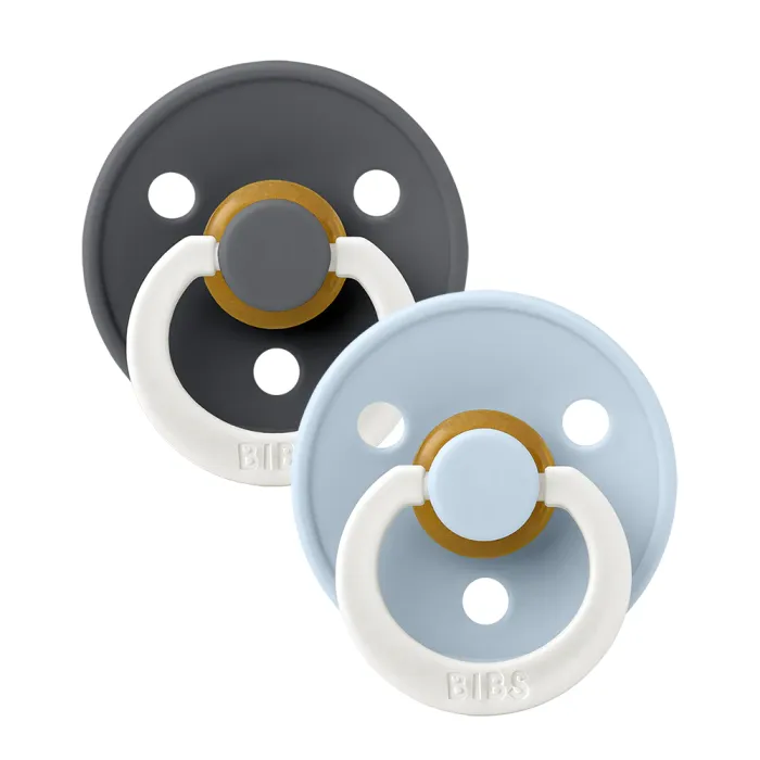 BIBS Colour GLOW Latex Pacifiers - Iron/Baby Blue - 2 Pack 3 BIBS Colour GLOW Latex Pacifiers - Iron/Baby Blue - 2 Pack