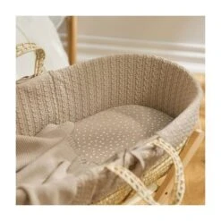 Natural Knitted Moses Basket, Mattress & Rocking Stand Bundle - Truffle -Pushchairs Store 2952 main