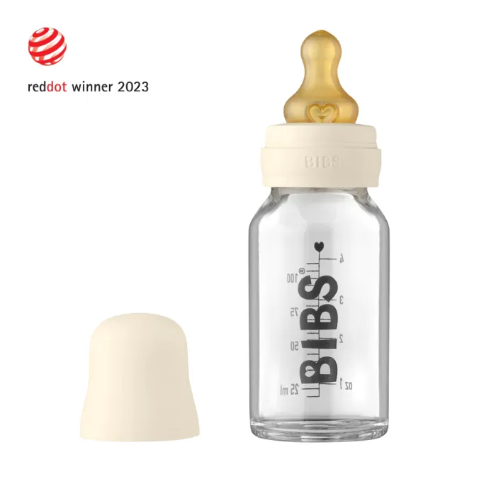 BIBS Baby Glass Bottle Complete Set Latex 110ml - Ivory 3 BIBS Baby Glass Bottle Complete Set Latex 110ml - Ivory
