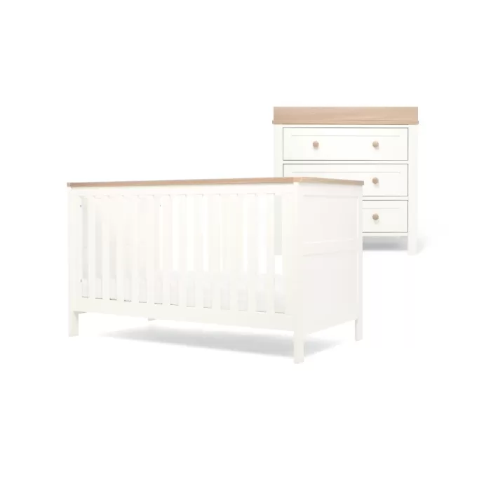 Wedmore 2 Piece Cotbed & Dresser Changer Set- White/Natural 3 Wedmore 2 Piece Cotbed & Dresser Changer Set- White/Natural