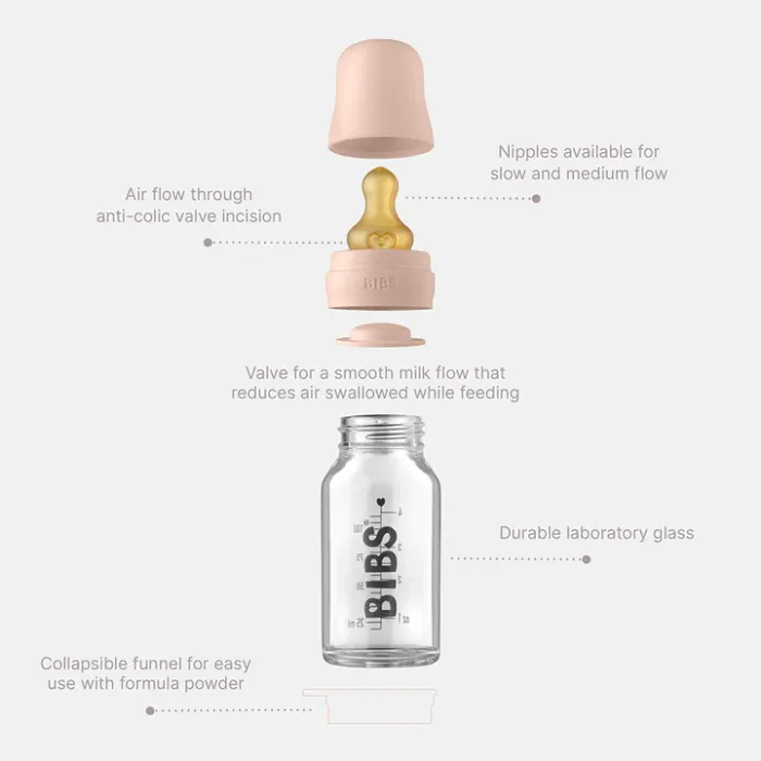 BIBS Baby Glass Bottle Complete Set Latex 225ml - Blush 6 BIBS Baby Glass Bottle Complete Set Latex 225ml - Blush - Image 4